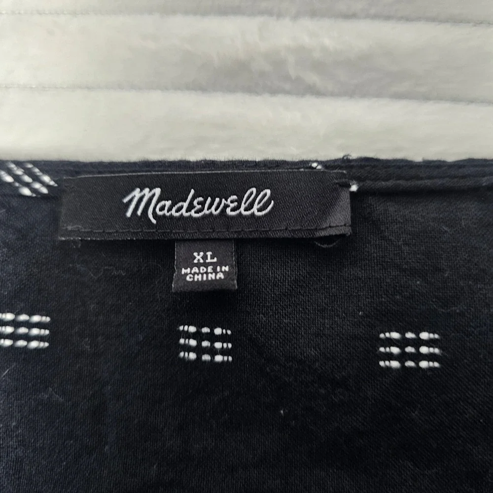 Madewell Kinston Side‎ Button Wrap Top XL Black Textured Dobby Boho